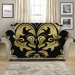 Black And Beige Damask Pattern Print Loveseat Protector