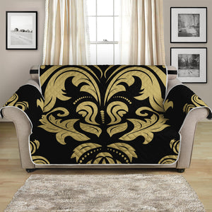 Black And Beige Damask Pattern Print Loveseat Protector