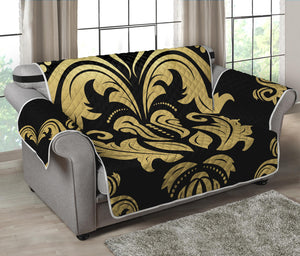 Black And Beige Damask Pattern Print Loveseat Protector