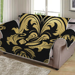 Black And Beige Damask Pattern Print Loveseat Protector