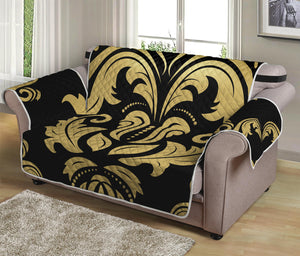 Black And Beige Damask Pattern Print Loveseat Protector