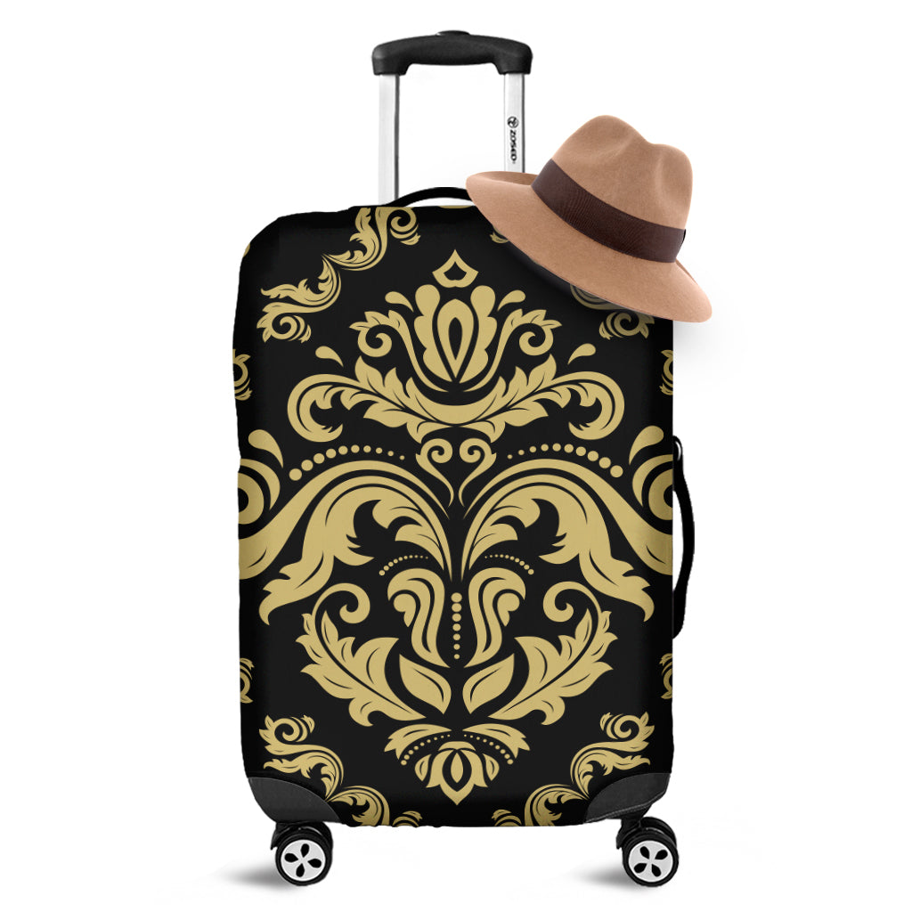 Black And Beige Damask Pattern Print Luggage Cover