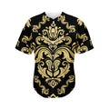 Black And Beige Damask Pattern Print Men's Baseball Jersey