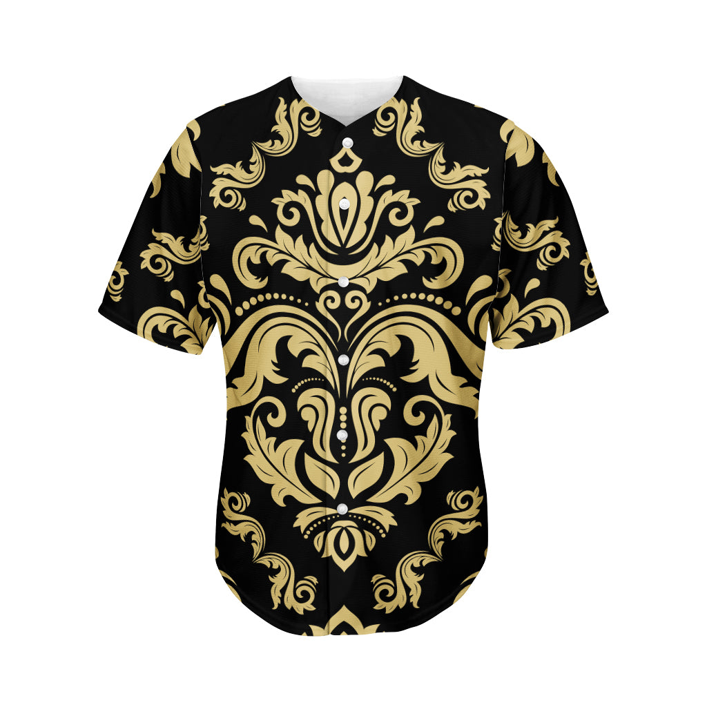 Black And Beige Damask Pattern Print Men's Baseball Jersey