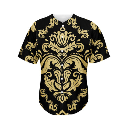 Black And Beige Damask Pattern Print Men's Baseball Jersey
