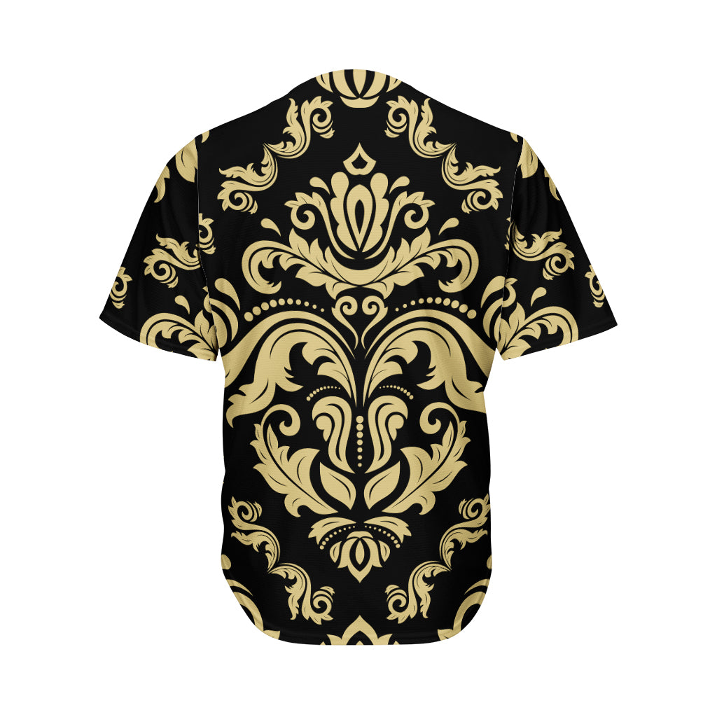 Black And Beige Damask Pattern Print Men's Baseball Jersey