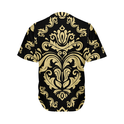 Black And Beige Damask Pattern Print Men's Baseball Jersey