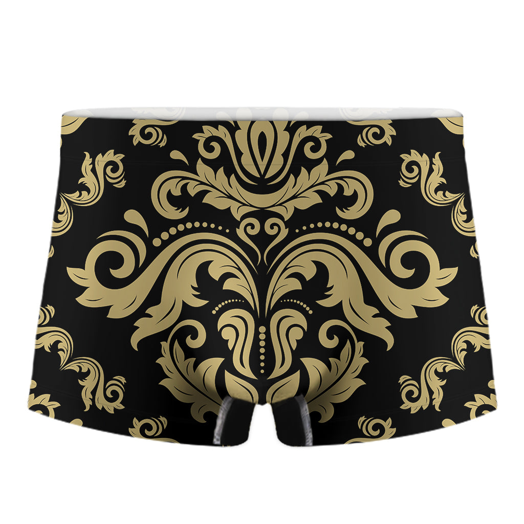 Black And Beige Damask Pattern Print Men's Boxer Briefs
