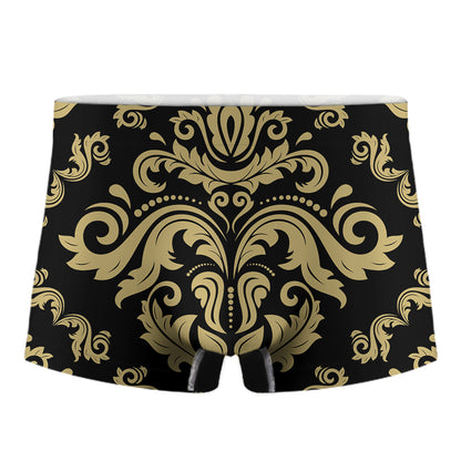 Black And Beige Damask Pattern Print Men's Boxer Briefs