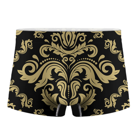 Black And Beige Damask Pattern Print Men's Boxer Briefs