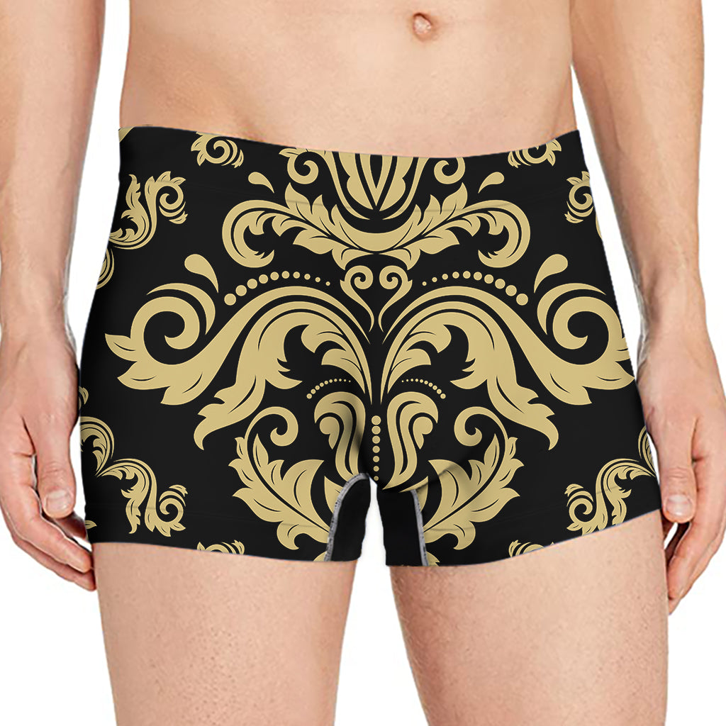 Black And Beige Damask Pattern Print Men's Boxer Briefs