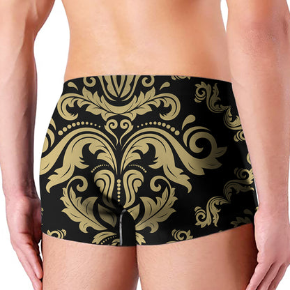 Black And Beige Damask Pattern Print Men's Boxer Briefs