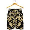 Black And Beige Damask Pattern Print Men's Shorts