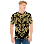 Black And Beige Damask Pattern Print Men's T-Shirt