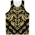 Black And Beige Damask Pattern Print Men's Tank Top