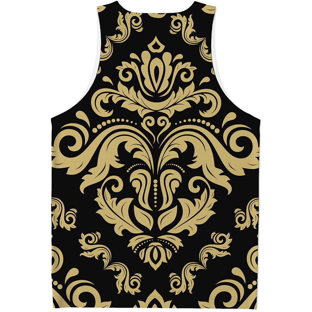Black And Beige Damask Pattern Print Men's Tank Top
