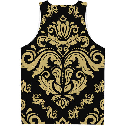 Black And Beige Damask Pattern Print Men's Tank Top