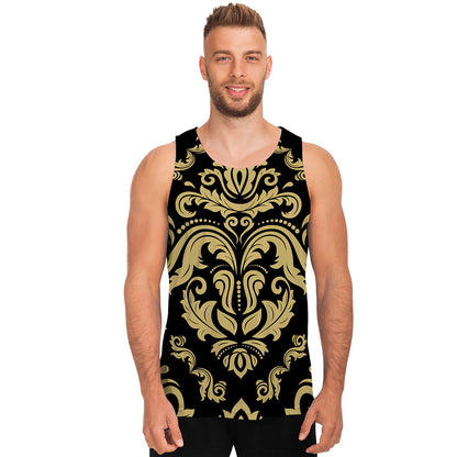 Black And Beige Damask Pattern Print Men's Tank Top