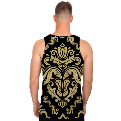 Black And Beige Damask Pattern Print Men's Tank Top