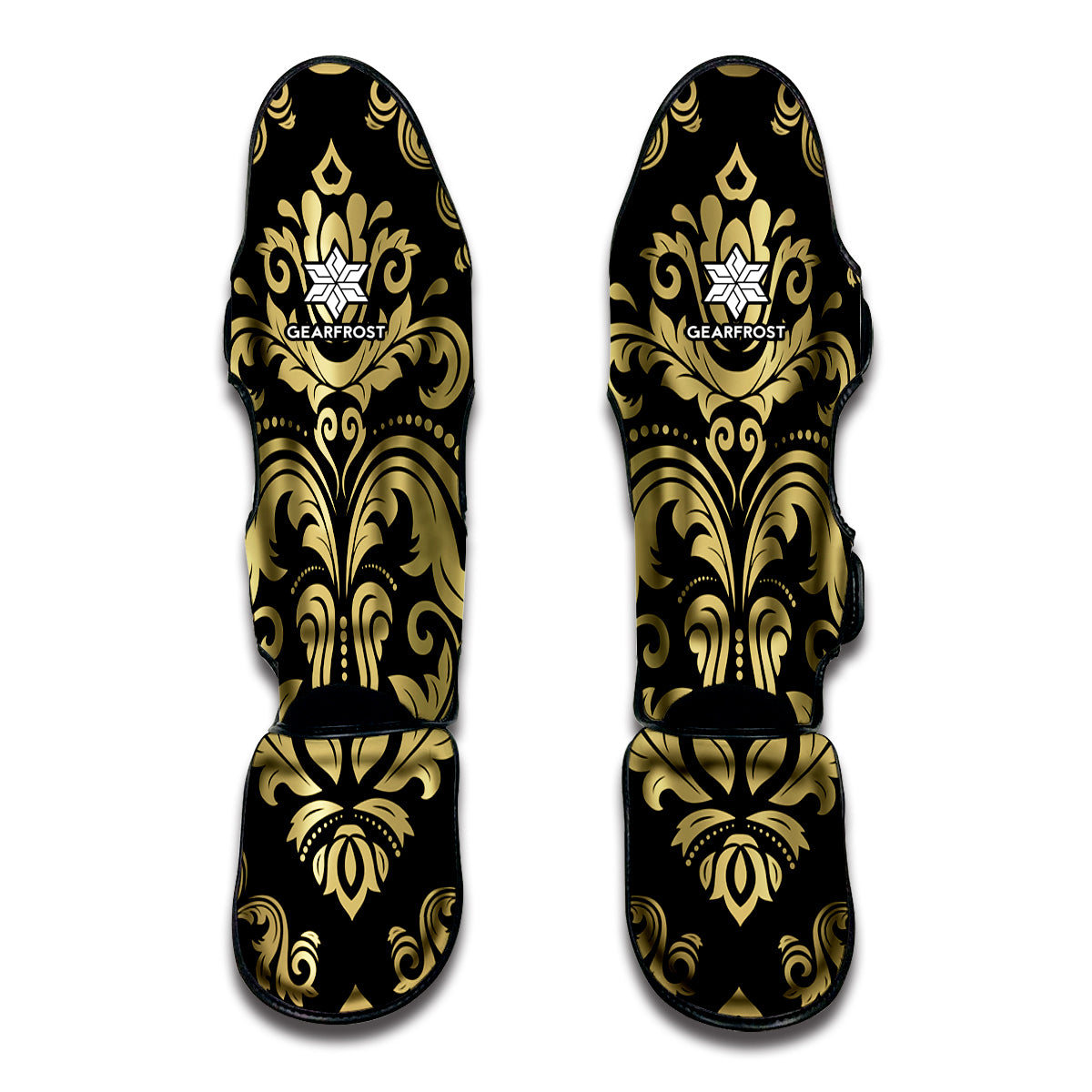 Black And Beige Damask Pattern Print Muay Thai Shin Guard
