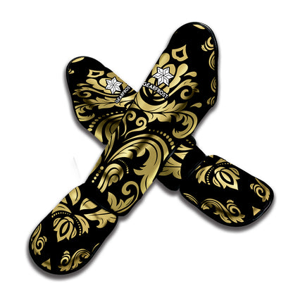 Black And Beige Damask Pattern Print Muay Thai Shin Guard