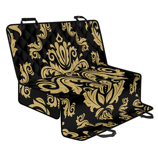 Black And Beige Damask Pattern Print Pet Car Back Seat Cover