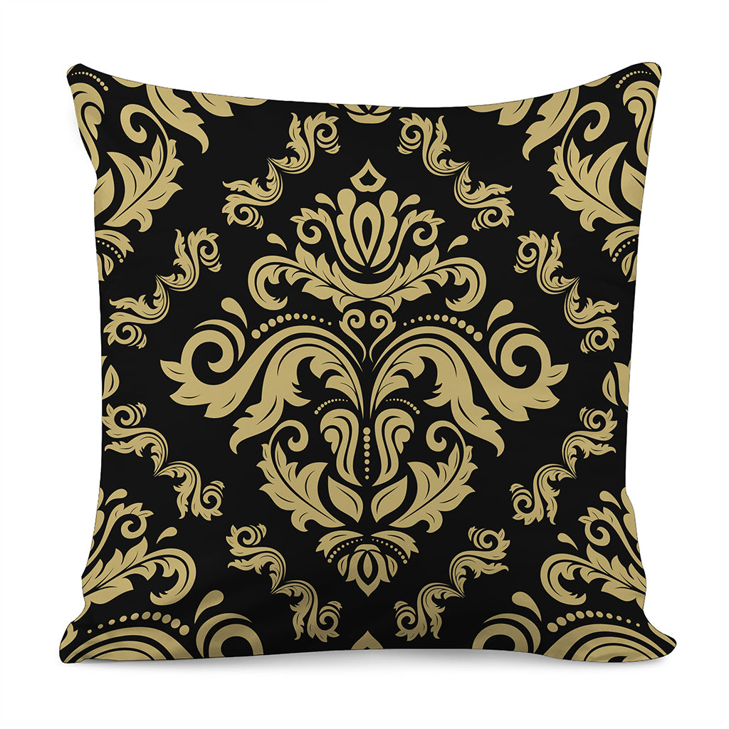 Black And Beige Damask Pattern Print Pillow Cover