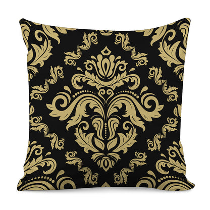 Black And Beige Damask Pattern Print Pillow Cover