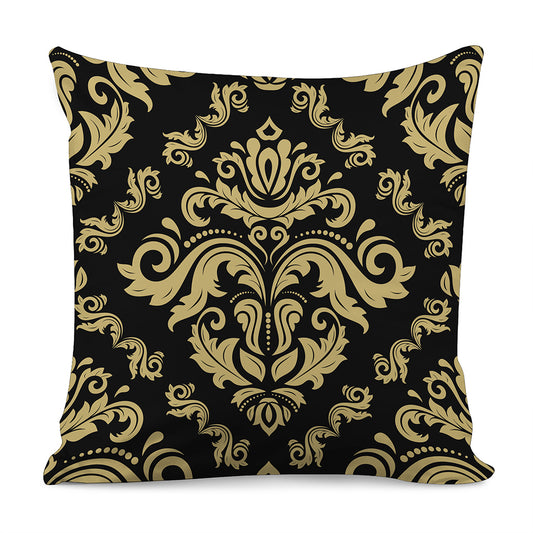 Black And Beige Damask Pattern Print Pillow Cover