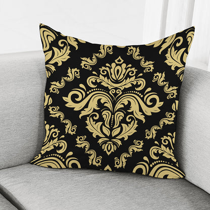 Black And Beige Damask Pattern Print Pillow Cover