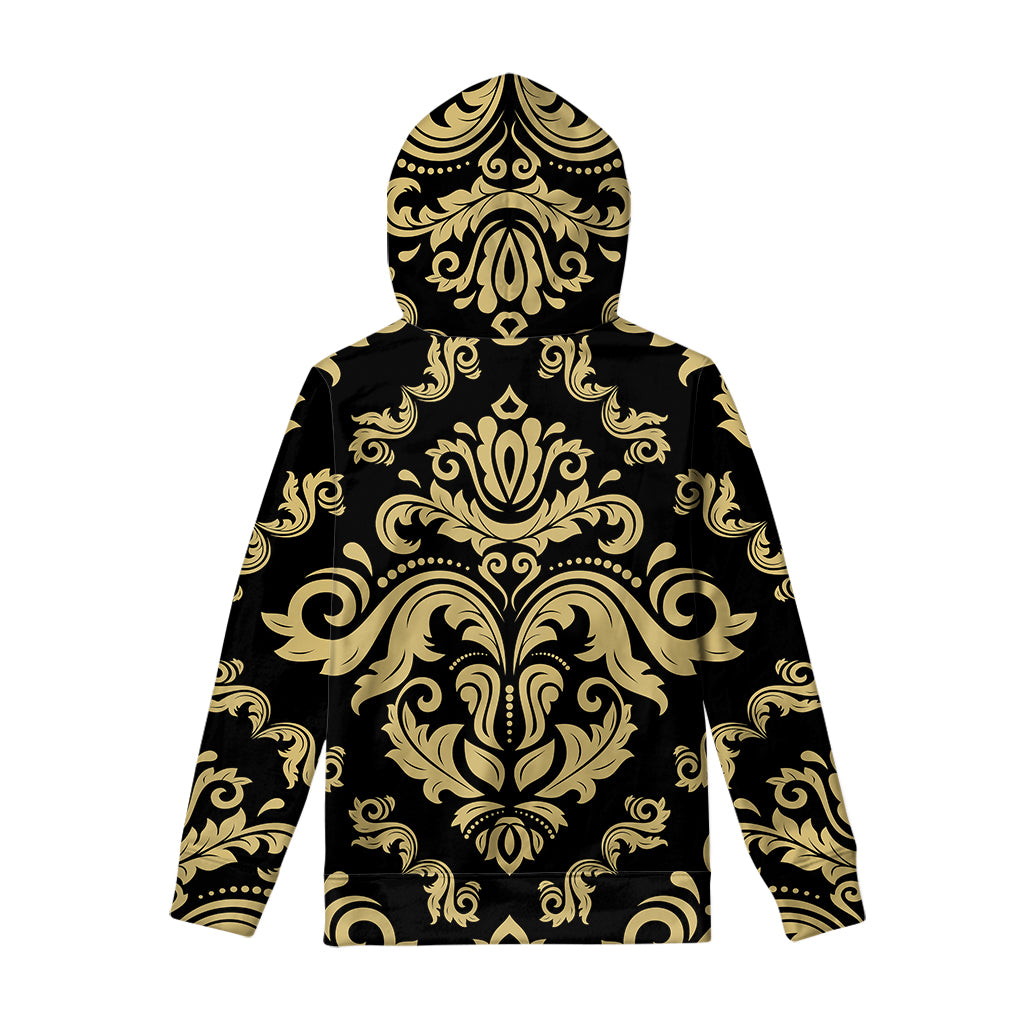 Black And Beige Damask Pattern Print Pullover Hoodie