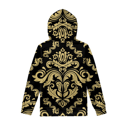 Black And Beige Damask Pattern Print Pullover Hoodie