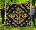 Black And Beige Damask Pattern Print Quilt