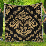 Black And Beige Damask Pattern Print Quilt