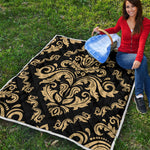 Black And Beige Damask Pattern Print Quilt