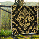 Black And Beige Damask Pattern Print Quilt