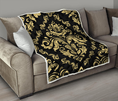 Black And Beige Damask Pattern Print Quilt