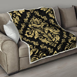 Black And Beige Damask Pattern Print Quilt