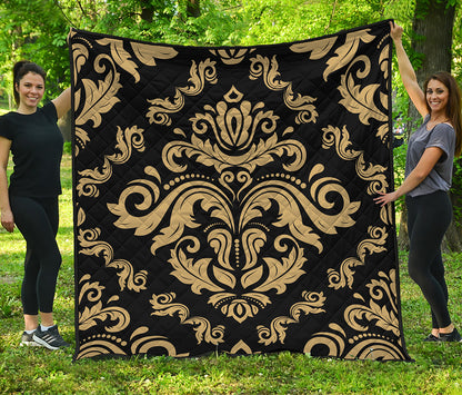Black And Beige Damask Pattern Print Quilt