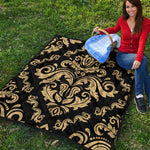 Black And Beige Damask Pattern Print Quilt