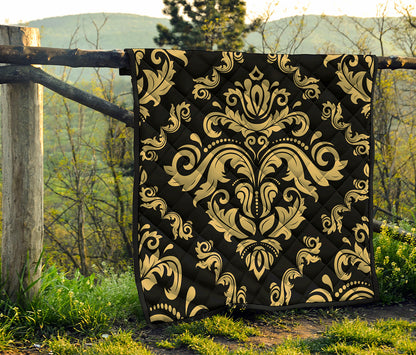 Black And Beige Damask Pattern Print Quilt