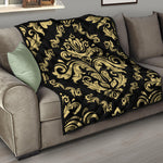Black And Beige Damask Pattern Print Quilt