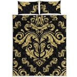 Black And Beige Damask Pattern Print Quilt Bed Set