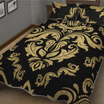 Black And Beige Damask Pattern Print Quilt Bed Set