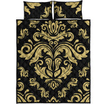 Black And Beige Damask Pattern Print Quilt Bed Set