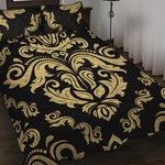 Black And Beige Damask Pattern Print Quilt Bed Set