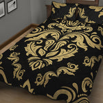 Black And Beige Damask Pattern Print Quilt Bed Set