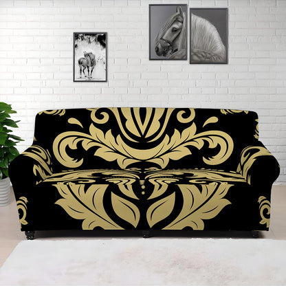 Black And Beige Damask Pattern Print Sofa Cover