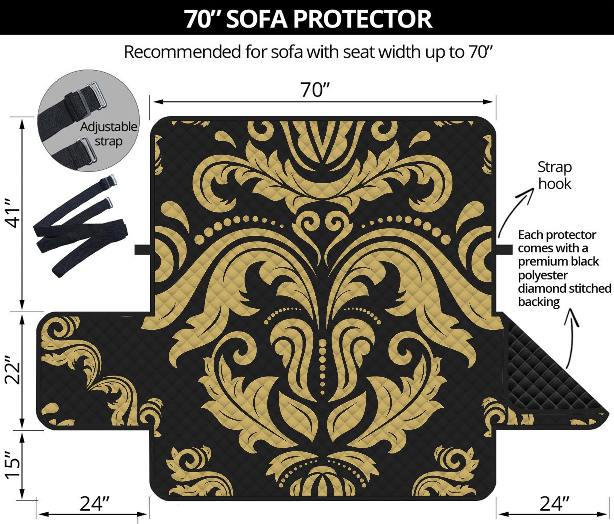 Black And Beige Damask Pattern Print Sofa Protector