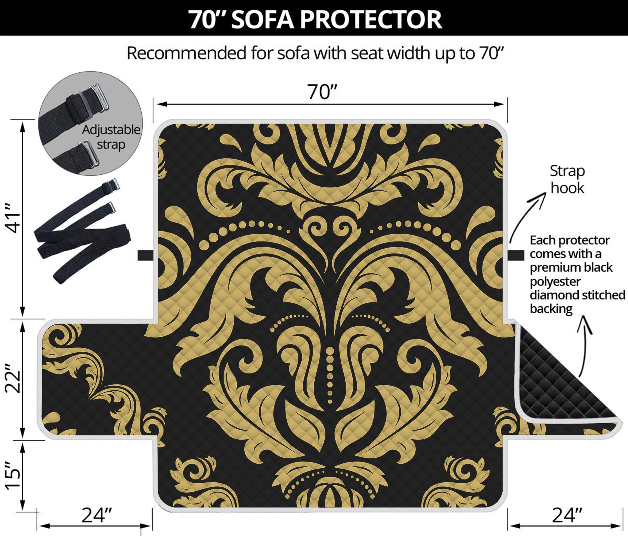 Black And Beige Damask Pattern Print Sofa Protector